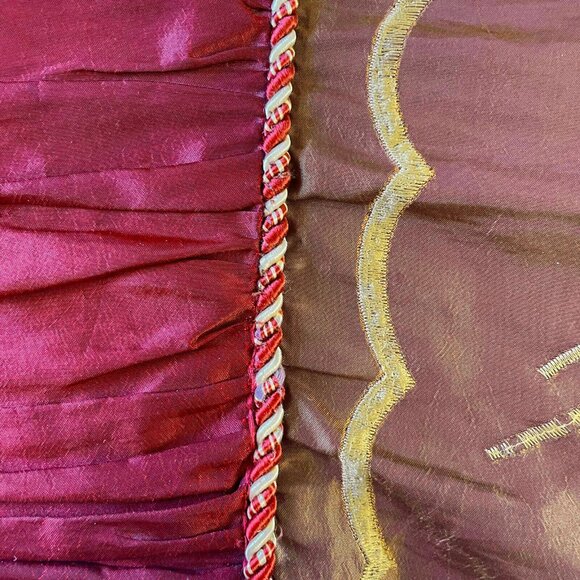 Rare Vintage Queen Wine Burgundy Gold Braid Lily Brown Silk Microsuede Coverlet - Picture 9 of 16